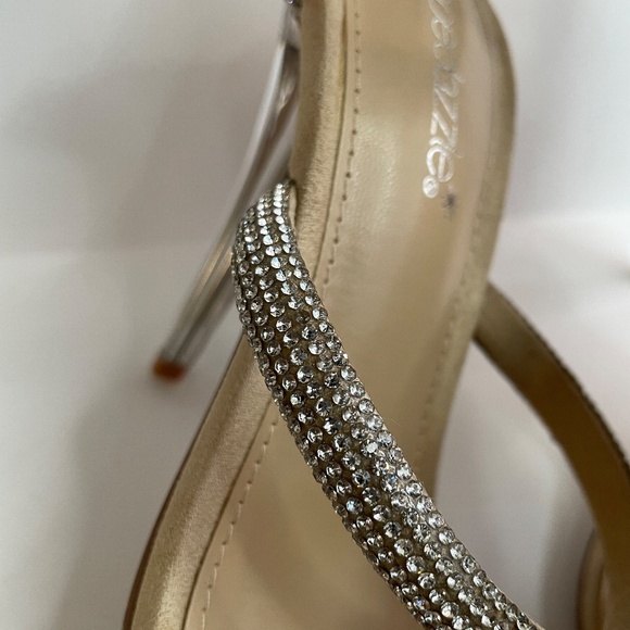 Shoedazzle Womens Open Toe Silver and Nude Heels Size 8.5 Jewel Sparkle Stringy - Picture 9 of 14